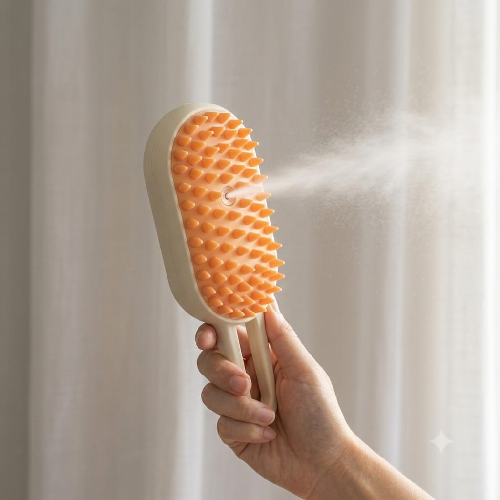 Steam pet grooming brush with self cleaning function